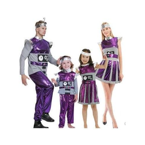New Purple Time Robot Cosplay Adult Alien Astronaut Outfit Halloween costume for Kids Party Couple Fancy Dress Family Space Suit