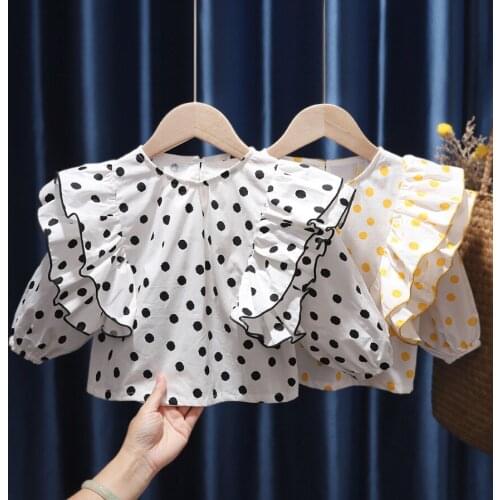 New Spring Baby Girls Full Sleeve Blouse Children Dot Print T Shirt Top Kids Girls Clothes Ruffles Sweet Shirts For Newborn
