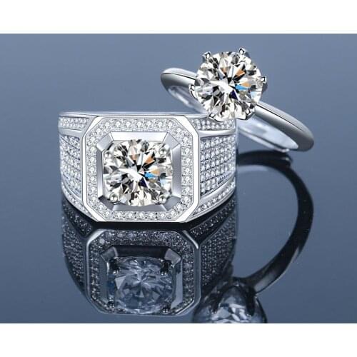 2pcs Solitaire 1ct Lab Diamond Couple Promise Ring 925 sterling Silver Engagement Wedding Band Rings For Women men Jewelry Gift