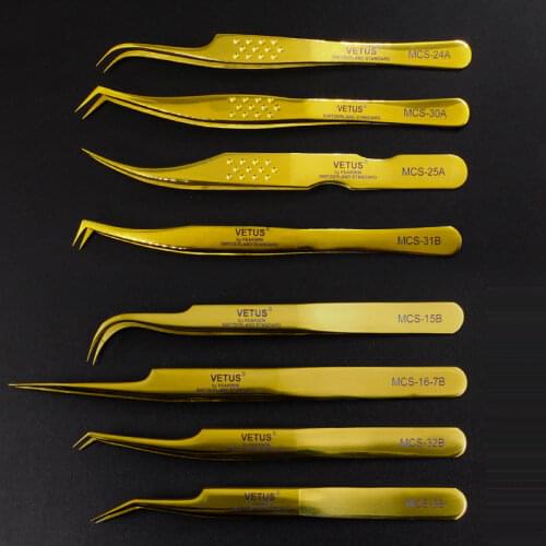 Vetus Original Lashes Tweezers Excellent Closure Super Precision 3D 6D Volume Eyelashes Extension Golden Makeup Tweezers