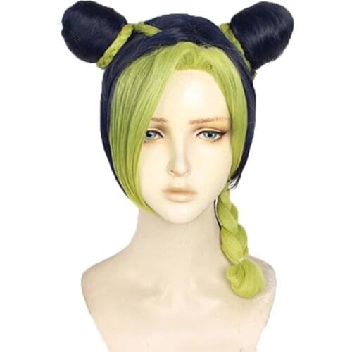 Anime JOJOs Bizarre Adventure Jolyne Kujo Jolyne Cujoh Wig Cosplay Costume Buns Braid Heat Resistant Synthetic Hair Wigs