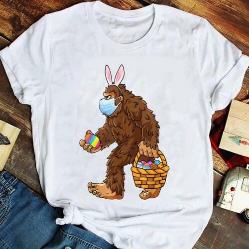 Bigfoot Bunny Egg Basket Easter Day T Shirt Sasquatch Wear Face Mask Funny Graphic Cotton Tees