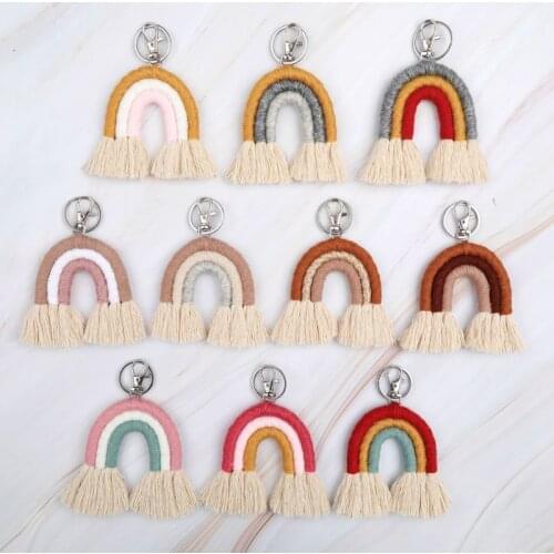 Weaving Rainbow Keychains for Women Boho Handmade key Holder Keyring Macrame Bag Charm Car Hanging Jewelry Gifts