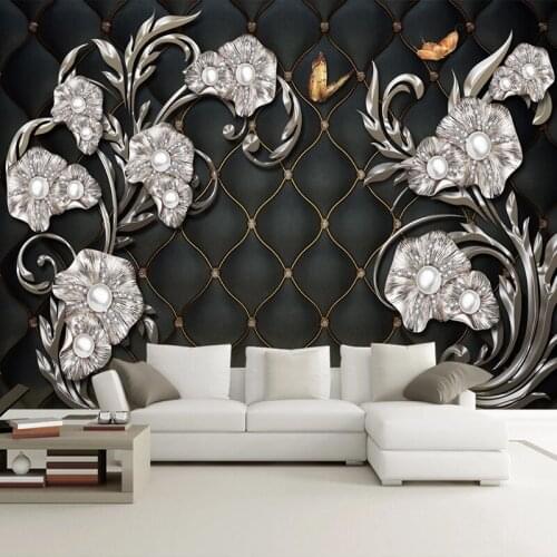 Custom Luxury 3D Stereoscopic Jewelry Flower Soft Pack Wall Painting Mural Living Room Sofa TV Background Wall Papers Home Decor