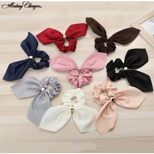 Bohemian Floral Printed Bow Elastic Hair Bands Scrunchie Rabbit Ear Women Girls Rubber Hair Rope Hair Tie Gum Hair Accessories