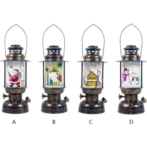 Halloween Christmas Creative Portable LED Hanging Lantern Santa Claus Snowman Pattern Outdoor Retro Candle Light Oil Lamp Decor