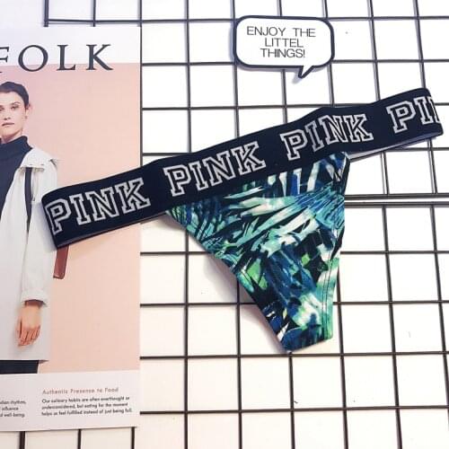 Pink pure cotton fabrics wide-edged letters Ladies Sexy low-waist triangle T-pants 0250