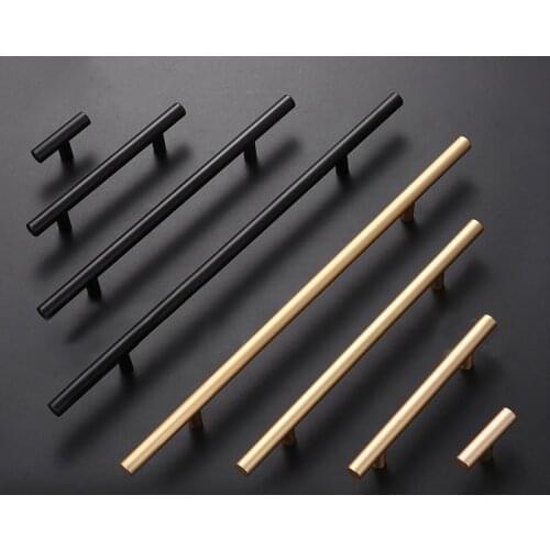 Kitchen drawer handles Gold Black Straight Cupboard Knobs Stainless Steel Brushed Black Gold Kitchen Door Handles Cabinet Pull