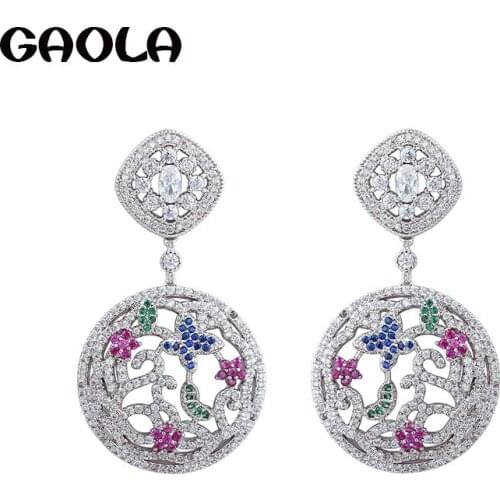 GAOLA Women Round Plant Shape AAA Cubic Zirconia Dangle Earrings Bridesmaid Jewelry GLE6516Y
