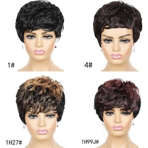 Vunshina Ombre Synthetic Wig With Bangs For Black Women Honey Blonde Burgundy Short Pixie Curly Natural Fringe Glueless Wigs