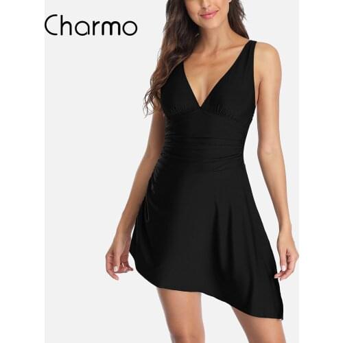 Charmo Ruched One Piece Swimsuits for Women Tummy Control Irregular Swimdress Bathing Suits
