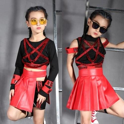 Songyuexia Girls Jazz Dance Hip hop Costumes Children Long-sleeved Suit Modern Dance Stage Wear for Girl