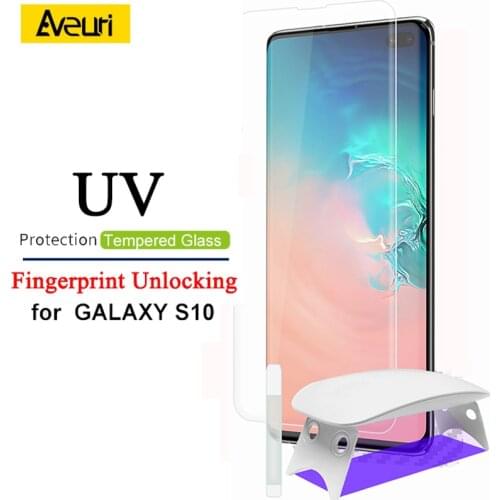 Aveuri UV Light Glass For Samsung Galaxy S10 Plus S10+ S10E Tempered Glass For Samsung S8 S9 Plus Support fingerprint unlocking
