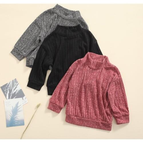 2021-08-13 Lioraitiin 2-7Years Toddler Girl Casual Sweatshirt Solid Color Long Sleeve High Collar Pullover Knitting Clothing