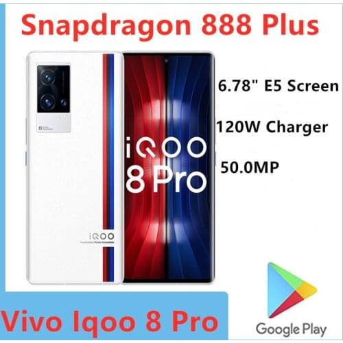 Original Vivo Iqoo 8 Pro Mobile Phone Snapdragon 888 Plus Android 11.0 6.78" 120HZ E5 Screen 50.0MP 120W Charger+Wireless Charge