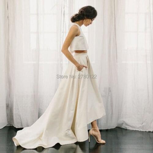 High Quality Trendy Beach 2 Pieces Weddind Dresses Vinatge Bridal Dress With Pocket Vestido De Noiva 2020 Wedding Gown Plus Size