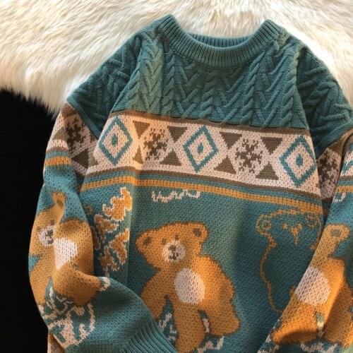 Japanese Cartoon Knitted Pullover Sweaters Korean Streetwear O Neck Long Sleeve Sueter Mujer Harajuku Ulzzang Sweaters