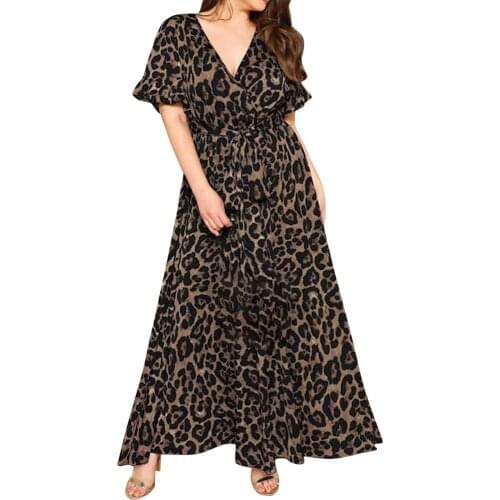 2021 Summer Women Dress Fashion Women Sexy Plus Size Leopard Print V-neck Short Sleeve Bandage Dress Roupas Feminina A40