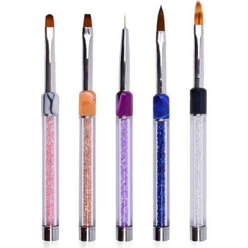 1pc Nail Art Brush Pen Liner Rhinestones Marble Handle Nylon Hair Gradient For UV Gel Polish Drawing Nail Tools YW9306