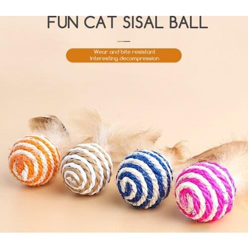 Funny cat toy self-hey chewing sisal ball weaving bite-resistant molar interactive chicken feather ball pet supplies toy