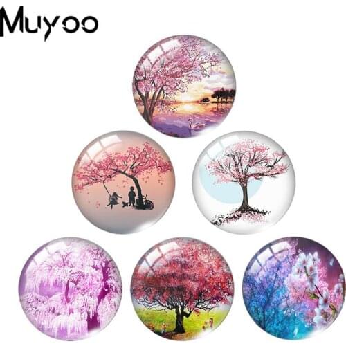2019 New Under The Cherry Trees Glass Cabochon Round Hand Craft Jewelry Art Photo Cabochons