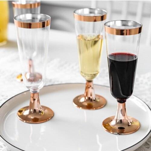 24pcs Plastic Red Wine Cup Golden Disposable Champagne Flutes Glasses Glass Cocktail Party Wedding Drink Cup Christmas Cup