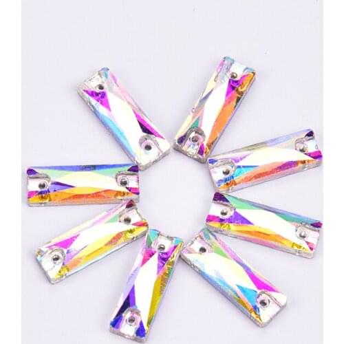 30pcs/Lot Rhinestone Glass Crystal AB 6*18mm Rectan Shape Sew On Strass Flatback Sewing Wedding Dress Decoration DIY Accessories