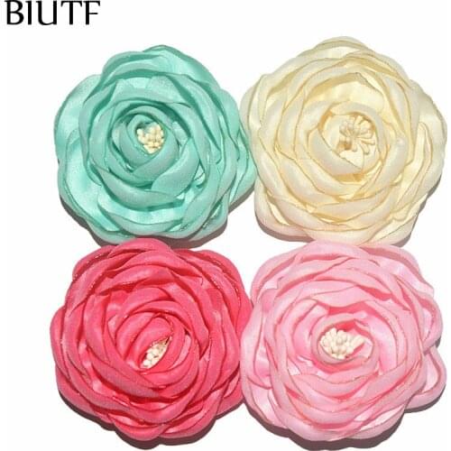 5pcs/lot 2.4'' Burned Camelia Satin Flower with Stamen 6cm Chic Fabric Flower Kids Headwear Apparel Shoes DIY Accessory TH284