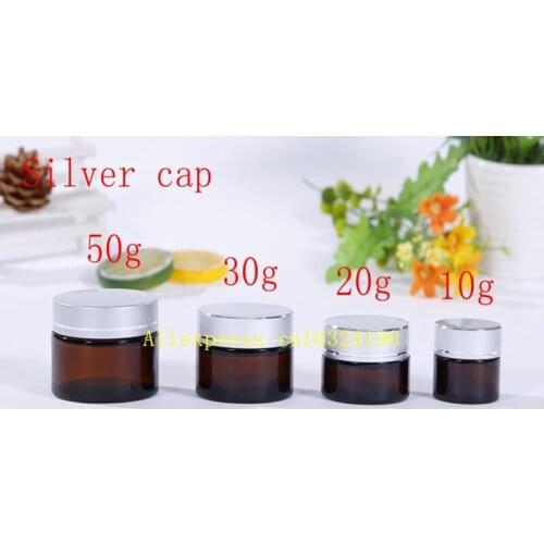500pcs/lot 10g / 20g /3 0g/ 50g Amber glass jars 50g cream jars skin care cream bottle cosmetic containers package bottles