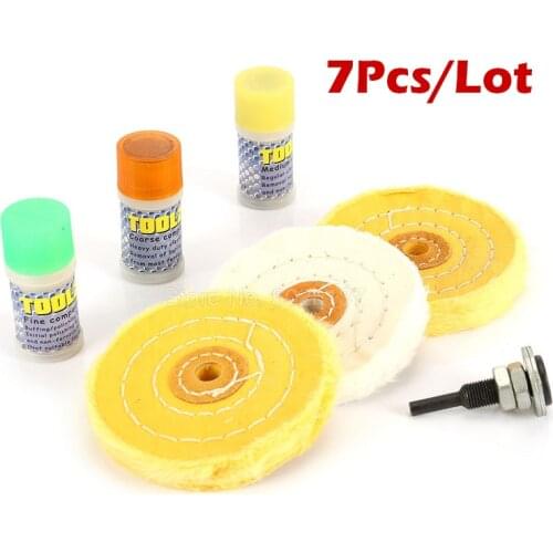 7 Pcs Set Waxing Cotton Cloth Wheel White Polishing 100MM Paste Grinder Grinding Wood Abrasive Metal Shaft Cushion Mirror Tool