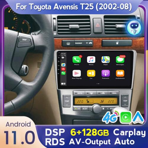 9inch 6G+128G Android 11 Car Radio Stereo For Toyota Avensis T25 2 II 2002-2008 Multimedia DVD Player Navigation GPS IPS Screen