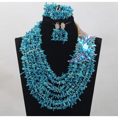 Shinny Blue Coral Beads Wedding Jewelry Set Seed Coral Beads Lady Jewelry Set Ceremony Gift Jewelry Free Shipping CNR737