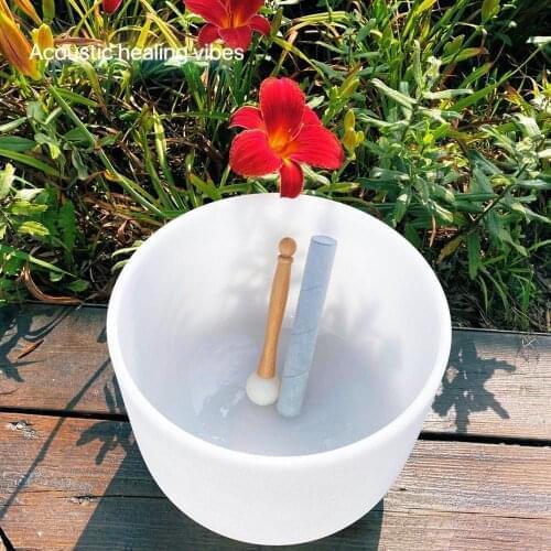 Meditation sound chakra bowl 11"E solar plexus chakra frosted quartz crystal singing bowl for healing