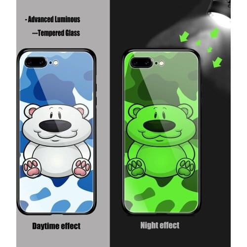 Cartoon hippo camouflage Phone Cases Glow Luminous Tempered Glass For iPhone 11 12 Pro XR XS MAX 8 X 7 6S Plus SE 12Mini cover