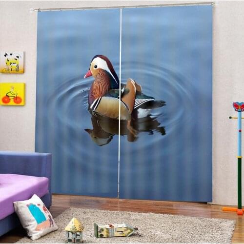 Asian Wildlife Bird Decor Curtains Ducks Swim in blue lake Polyester Fabric Blackout Window Drapes Sets Customizable any size