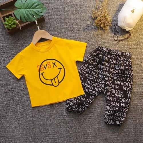 Childrens Short Sleeve Clothes Suit For Baby Boys Girls T-Shirt Top Letter Shorts Pants 2-piece Set Kids Clothing Outfits 2-14Y