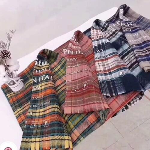 European and American Check Stripe Wool Warm Scarf. Womens Long and Thick Warm Shawl In Autumn and Winter. Fashion Letter Scarf
