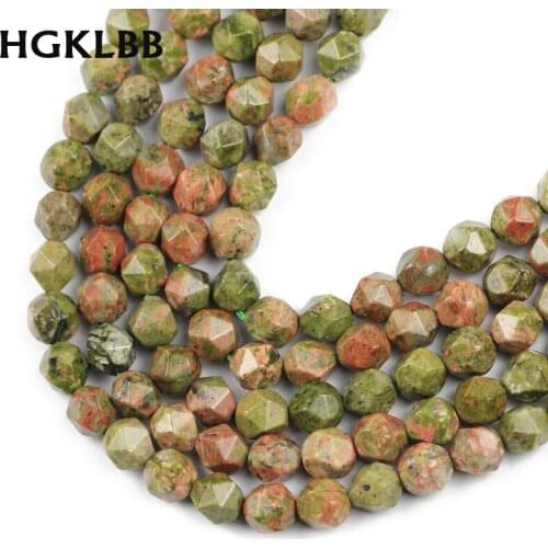 HGKLBB Big Faceted Unakite Natural Stone Beads 8MM 44pcs Spacers Loose beads for Jewelry making DIY bracelets Accessories Perles
