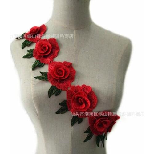 2 Yards/lot 10cm Width Exquisite Embroidered 3D Red Lace Trim Polyester Rose Lace Fabric DIY Crafts Sewing Garments Accessories