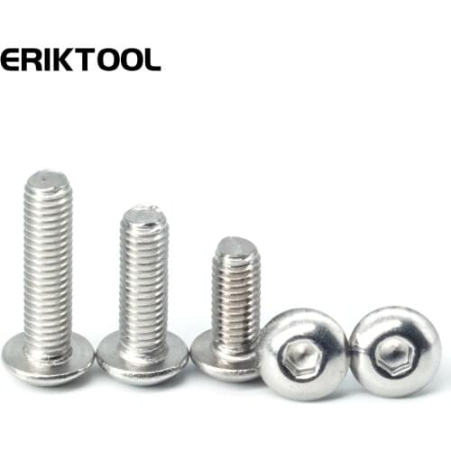 M2 M3 M4 M5 304 Stainless Steel Grade 12.9 Steel DIN912 Hexagon Hex Round Head Cap Allen Bolt Screws Full Thread L=8-20mm