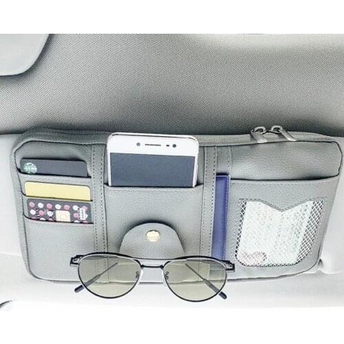 Multifunction Car Sun Visor Organizer Mesh Storage Bag Glasses Holder Clip Bill Folder Card Ticket Pouch Auto Accessories