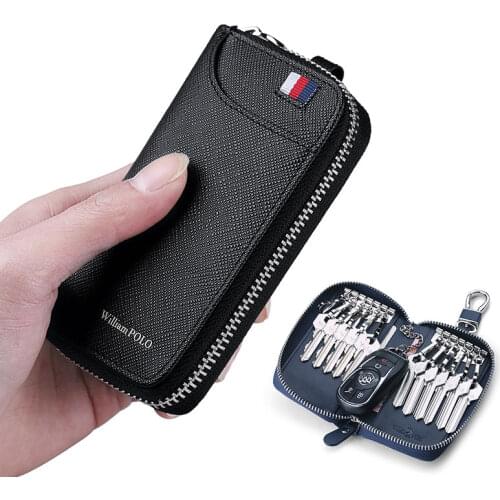 Genuine leather Mens key bag car key card bag Leather Wallet Zipper waist bag