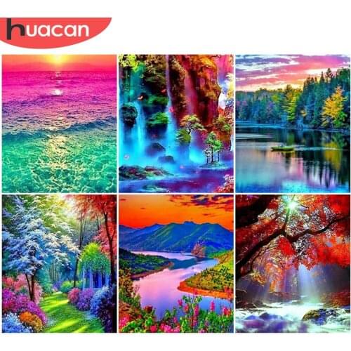 HUACAN DIY Paint By Number River Handpainted Modern Wall Art Oil Painting By Numbers On Canvas Scenery Acrylic Home Decoration
