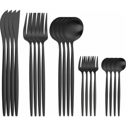20Pcs Matte Black Stainless Steel Cutlery Tableware Set Party Dinnerware Dinner Flatware Set Forks Knives Spoons Set Silverware