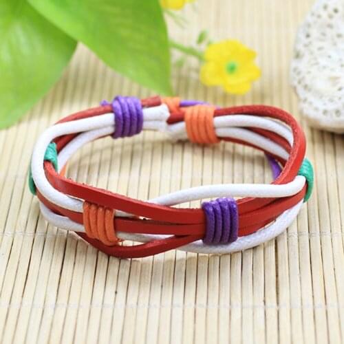 6Pcs Leather Bracelets Set For Woman Multi-color Wristbands Braided Ethnic Tribal Leather Bracelet Bangles Party Jewelry -J133