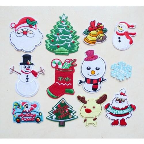 Hot sale Christmas Theme style snowflake Embroidery Patches Iron On Badges Fabric Cute Sew Stickers Clothing Jeans Accessories