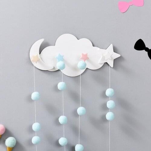 Wall Mounted Key Holder Creative Star Moon Cloud Shape Door hook Nail Free 4 Hooks Bathroom Moisture proof Multi Functional Hook