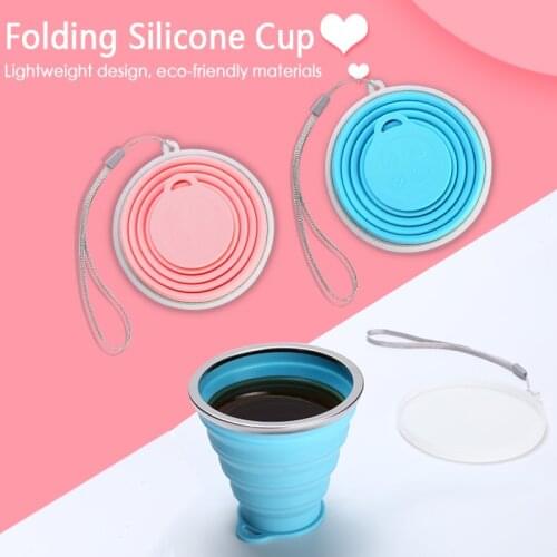 New Portable Silicone Folding Cup High Temperature Resistant Cup Outdoor Travel Sports With Lid Cup Eco-friendly Durable 180ml