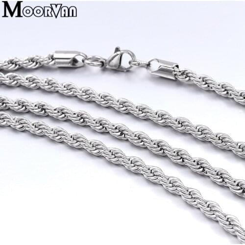 Moorvan 4mm 55cm classical twist rope necklace wholesale link chain stainless steel for men high quality jewelry VN064