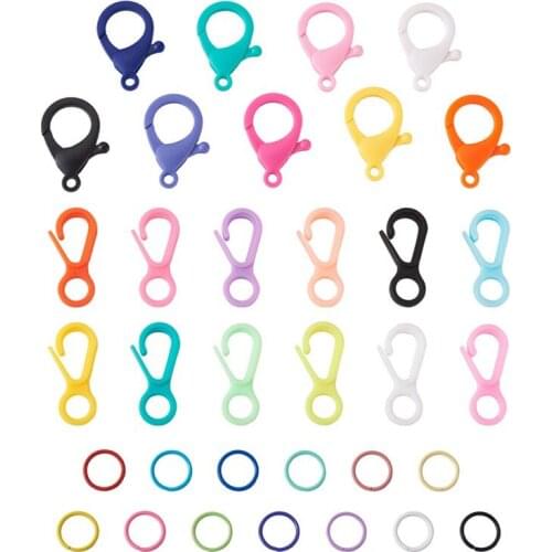 Pandahall 105pcs Plastic Lobster Clasps Hooks End Connector Iron Jump Rings Mixed Color for Jewlery Making Accessories Finding